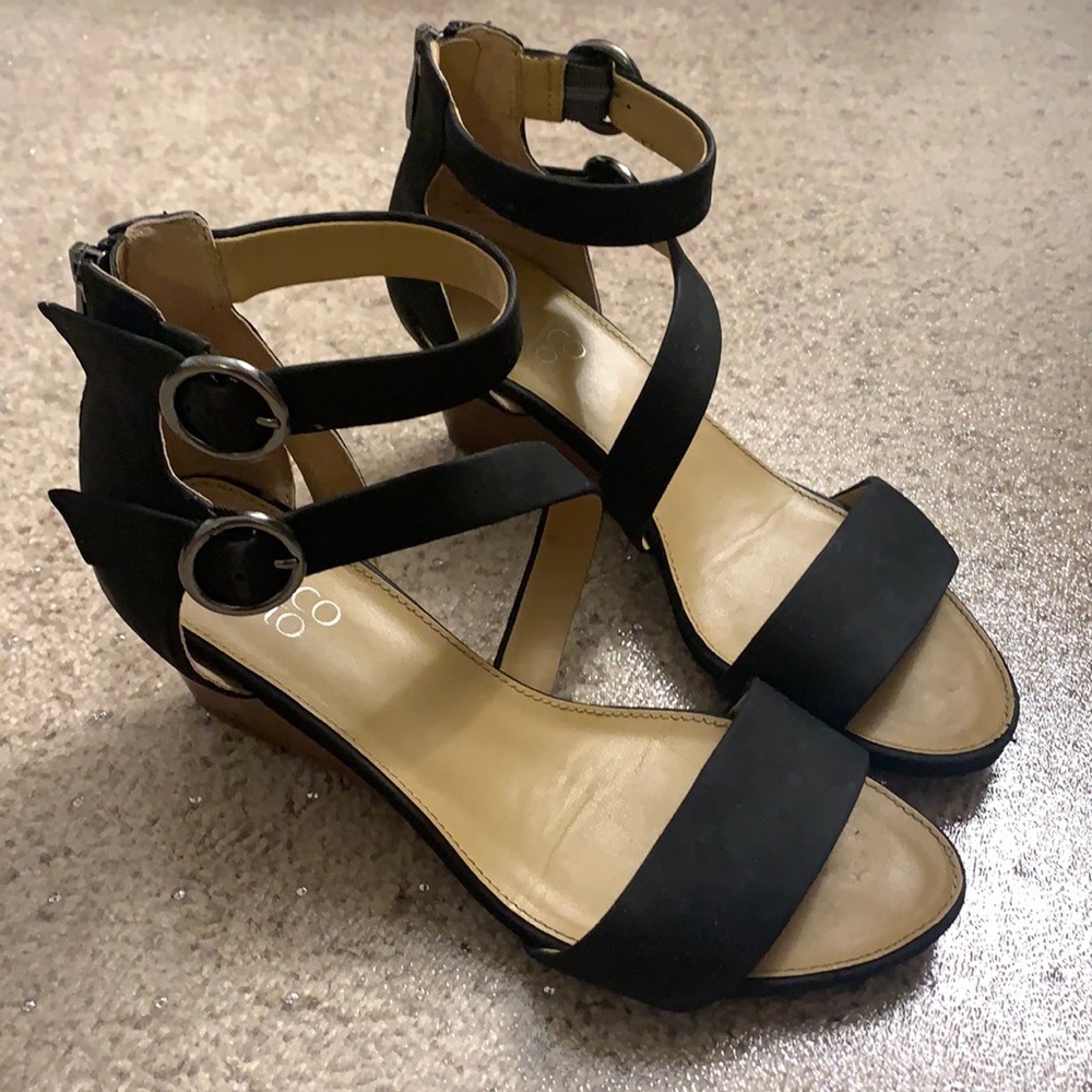 Franco Sarto 2 inch Black Wedge Sandals
